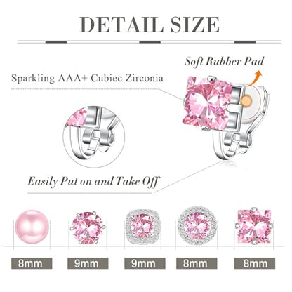 Cubic Zirconia Clip on Earrings - Women Hypoallergenic Comfortable Non Pierced Stud Earrings for Wedding and Dance Competitions, Clip-on Earrings Silver Gold - color: Silver-cz
