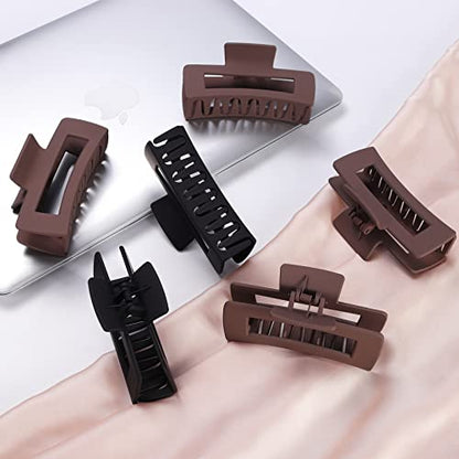 Mandydov 8 Pcs Large Hair Claw Clips 4.1" Non-slip Big Square Matte Hair Claw Clip Black Grey Claws for Women, Strong Hold for Thick Thin Hair - color: Black