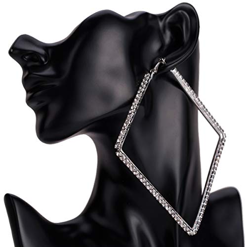 Wekicici Large Rhinestone Hypoallergenic Hoop Earrings Exaggerate Big Crystal DiamondHoop Earrings Earrings for Women Fashion Wedding Accessories(Silver) - color: silver