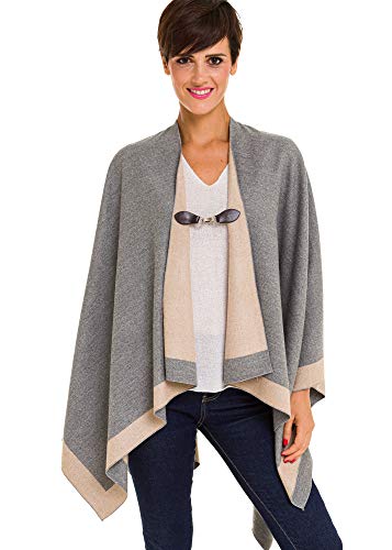 Clip Holder Buckle Clasp Pin for Poncho Cape Cardigan Wrap Shawl Accessories - color: Brown with Silver Clamps