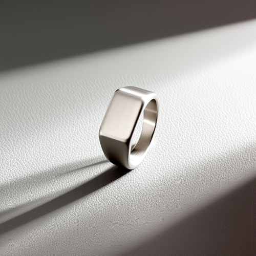 Mens Stainless Steel Plain Signet Rings 4/7/10/14MM Rectangular Pinky Rings | High Polish Classic Blank Thumb Rings, Everyday Comfit Wear, Gift for Men - color: Silver10