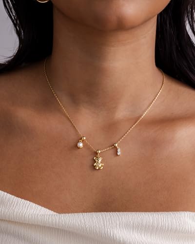 PAVOI 14K Gold Plated Dainty Necklace with Removable Charms Set for Women | 2 and 3-Pack Small Motif & Mantra Pendants, Adjustable Chain Gold Charm Necklace, Cute Jewelry Gifts - style: Cute Memories Pack