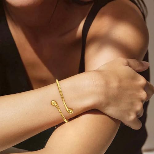 Chunky 14k Gold Cuff Bracelets for Women - Non Tarnish Teardrop Bangle Multi-layer Cross Wire Open Bracelets - color: 05 Gold-Teardrop Cuff Bracelets