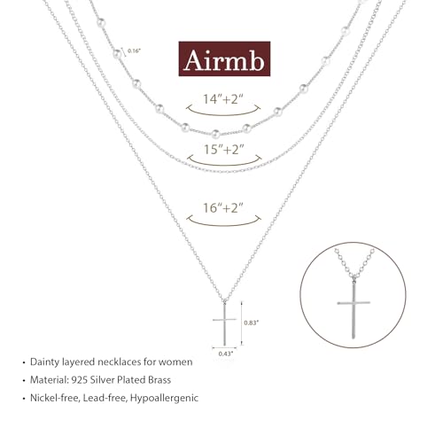 Airmb Cross Necklace for Women Gold/Silver Plated Layered Dainty Cross Chain Trendy Choker Satellite Charm Small Crucifix Pendant Gold/Silver Necklace Stackable Hypoallergenic Delicate Gift for Women - color: Silver-3PCS Cross