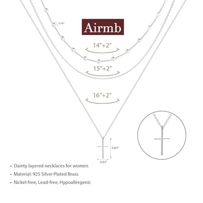 Airmb Cross Necklace for Women Gold/Silver Plated Layered Dainty Cross Chain Trendy Choker Satellite Charm Small Crucifix Pendant Gold/Silver Necklace Stackable Hypoallergenic Delicate Gift for Women - color: Silver-3PCS Cross