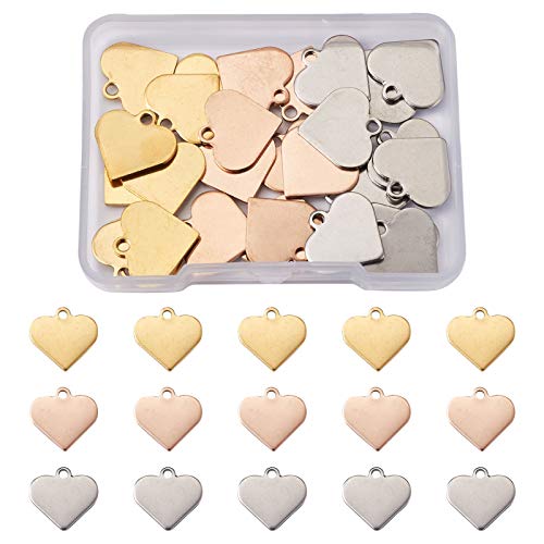 Beadthoven 40pcs Stainless Steel Heart Charms Mixed Polished Metal Heart Blank Stamping Tag Pendants Valentine’s Day Accessories for DIY Necklace Bracelet Charms Gifts - color: 0Heart Tag#Mixed Colors, size: Heart