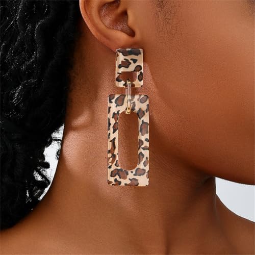 Boho Lightweight Retro Simple Acrylic Splicing Rectangle Earrings for Women Creative Exaggerated Statement Dangle Drop Earrings Jewelry - color: leopard print