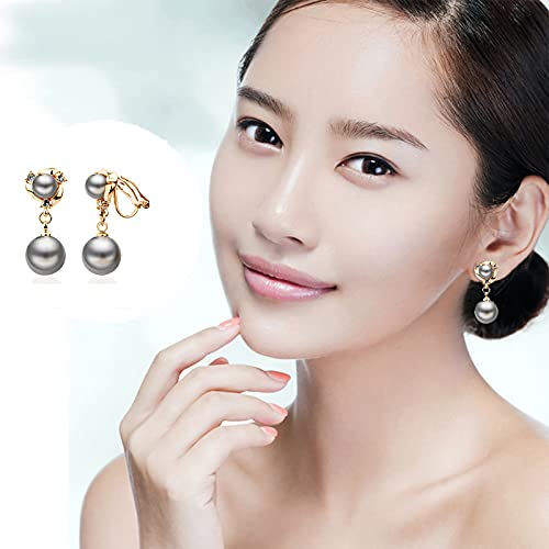 Clip On Earring For Women Pearl Non Pierced Clip Earrings - color: gold clip-on gray