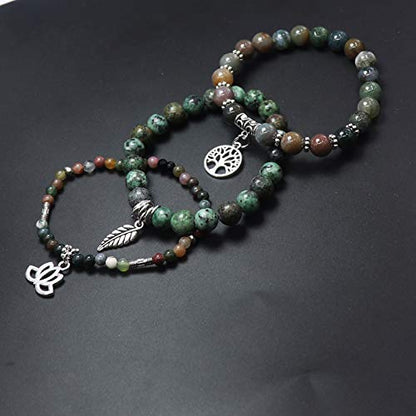 Tree of Life Yoga Healing Stone Bracelets,Multilayer Lotus Chakra Stone Reiki Bracelet Sets,Anxiety Crystal Natural Stone,for Women Stress Relief - style: Style 4 India+African Turquoise