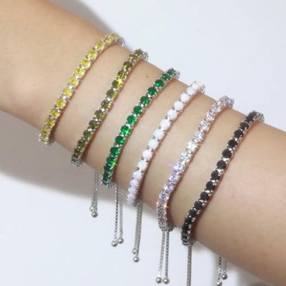 FANCIME Birthstone Bracelet Jewelry for Women Sterling Silver Tennis Bracelet Classic Bolo Adjustable Chain Fine Jewelry Anniversary Birthday Gifts for Women Mom Wife Her - color: 10-Black Tourmaline
