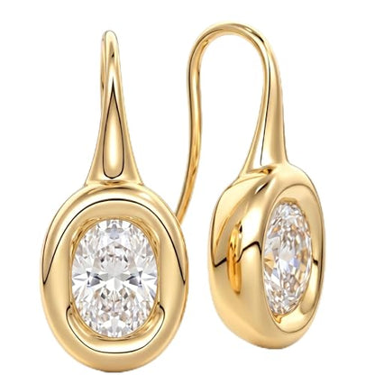 14K Gold & Silver Plated Trendy Bezel Set Cubic Zirconia Drop Earrings Minimalist Teardrop Hook Earrings for Women Diamond Crystal Charm Statement Teardrop Earrings Jewelry Gifts - color: Gold-Elliptical zircon