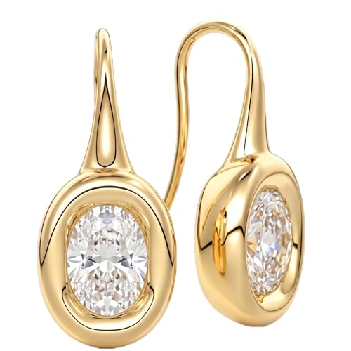 14K Gold & Silver Plated Trendy Bezel Set Cubic Zirconia Drop Earrings Minimalist Teardrop Hook Earrings for Women Diamond Crystal Charm Statement Teardrop Earrings Jewelry Gifts - color: Gold-Elliptical zircon