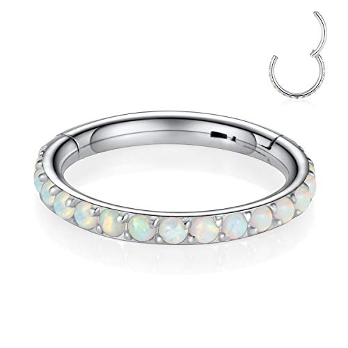 FUNLMO 20G 18G 16G 12G Nose Ring Hoop Conch Rook Daith Helix Tragus Piercing Jewelry 316L Surgical Steel Cartilage Earring Conch Hoop Earring Septum Jewelry Belly Lip Ring 5mm to 14mm - color: Silver-White Opal, 1pc
