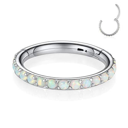 FUNLMO 20G 18G 16G 12G Nose Ring Hoop Conch Rook Daith Helix Tragus Piercing Jewelry 316L Surgical Steel Cartilage Earring Conch Hoop Earring Septum Jewelry Belly Lip Ring 5mm to 14mm - color: Silver-White Opal, 1pc