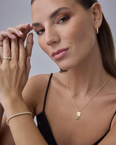 PAVOI 14K Gold Plated Dainty Cubic Zirconia Pendant Necklace for Women | Dot, Elephant, Butterfly, Pineapple, Lock, Knot, Palm Tree, Bow, Smiley Pendant | Layering Chain Necklaces - style: Pickleball Racket