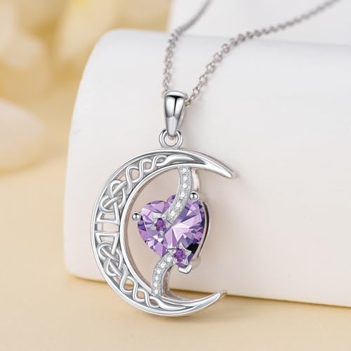 TOUPOP Moon and Star Birthstone Necklace for Women 925 Sterling Silver Celtic Moon Jewelry Birthday Mothers Day Gifts for Mom Wife Her - color: 06-June-Alexandrite