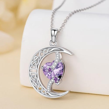 TOUPOP Moon and Star Birthstone Necklace for Women 925 Sterling Silver Celtic Moon Jewelry Birthday Mothers Day Gifts for Mom Wife Her - color: 06-June-Alexandrite