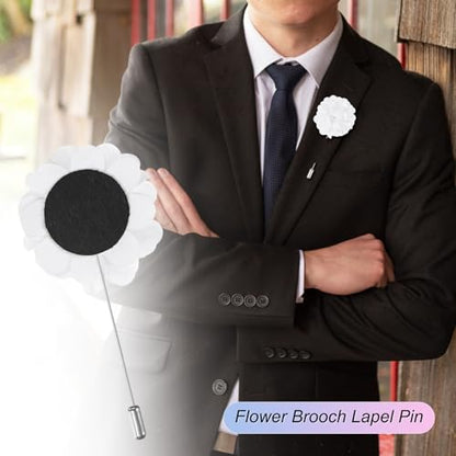 M METERXITY Flower Lapel Pins for Men, Boutonnieres Pin Camellia Flower Groom Boutonnieres for Wedding/Graduation - color: White