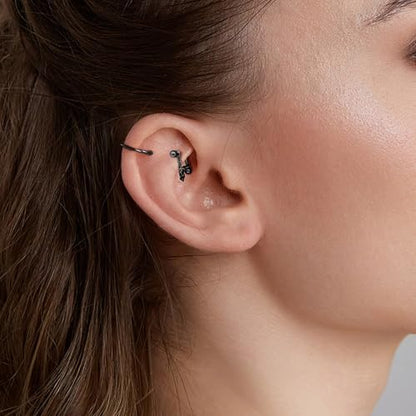 3 Pcs 316L Stainless Steel 16G Tragus Helix Rook Piercing Jewelry with Chain, Cartilage Earrings for Women, Belly Button Ring Vertical Labret Lip Piercing Jewelry - color: Black, size: Ball