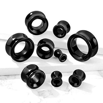 Ear gauges ear plugs Black Obsidian Hollow Tunnels Organic Stone Double Saddle Ear Plugs - style: 19mm-3/4 Inch