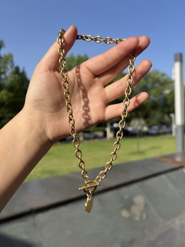 WangGao Elegent Love Stainless Steel Link Chain Blank Heart Charms Necklace for Women Toggle Clasp Closure - color: Gold, size: 15.74inches