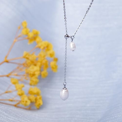 925 Sterling Silver Dainty Freshwater Cultured Pearl Choker Necklace White Genuine Real Pearl Charm Necklaces Jewelry Gifts for Her - color: Choker Y-Silver
