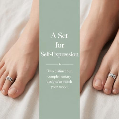 2PCS Toe Rings For Women, Adjustable Silver Toe Ring, Open Cuff Daisy Moonstone Band, Beach Foot Jewelry Set