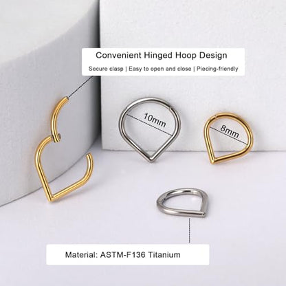 Titanium 16G Septum Ring Piercing Jewelry Nose Rings Hinged Clicker Hoop | G23 Titanium Silver Gold Hinged Segment Daith Piercing Jewelry Non-irritating , Clicker Septum Nose Piercing Jewelry Hoops - color: 02 Heart-Gold, size: 16G-8mm