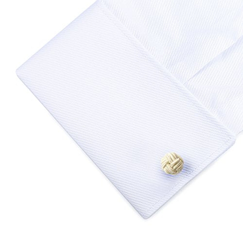 HONEY BEAR Round Silk Knot Elastic Fabric Cufflinks for Men Women 1 Pair | Wedding Business, Tarnish-Resistant, for Groomsmen, Father, Husband, Wife, Anniversary, and Formal Events - style: Beige