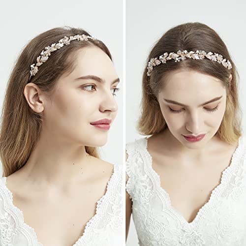 Oriamour Bridal headband Rhinestone Hair Band Bridal Headpieces for Bride Hair Jewelry Accessories (Gold) - color: Gold