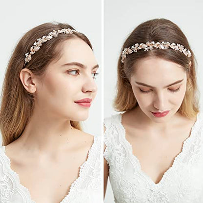 Oriamour Bridal headband Rhinestone Hair Band Bridal Headpieces for Bride Hair Jewelry Accessories (Gold) - color: Gold