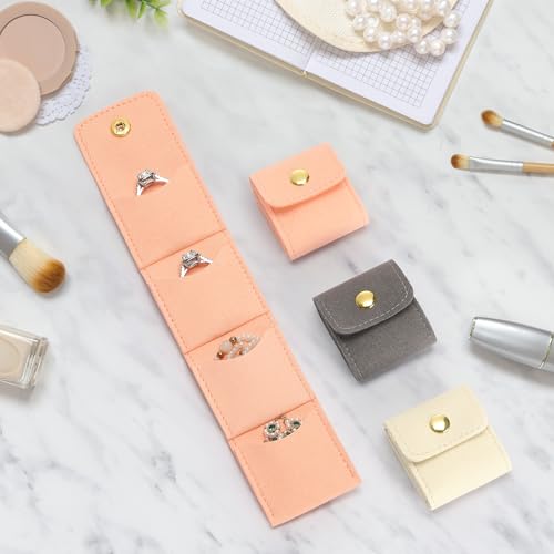 KUKUVR Mini Travel Jewelry Organizer Bag (Pink) | Foldable 4 Compartment, Gym Jewelry Holder Case, Ring Earring Necklace Storage Roll Pouch, Gift for Women - color: Pink