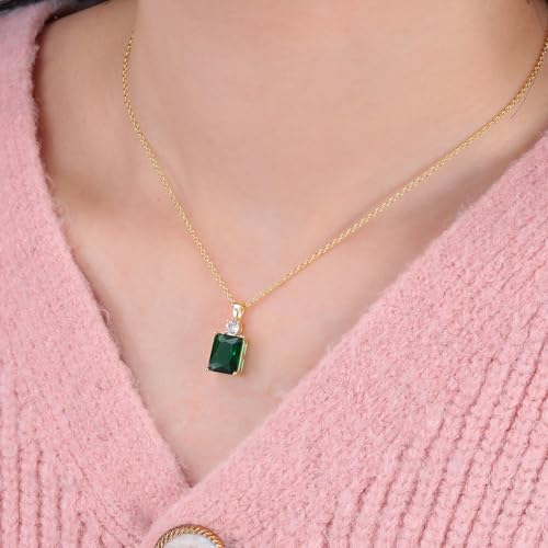 CiNily Rectangular Crystal Necklace for Women Trendy, Pendant Necklace with Chain 14K White Gold | Gold Plated Multicolor Birthstone Pendant Necklaces Boho Jewelry for Christmas Birthday Wedding - color: Gold-Green cz