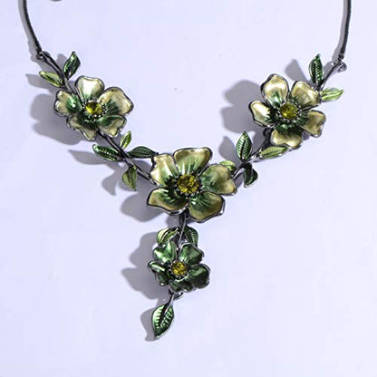 AMYJANE Vintage Statement Jewelry Set - Spring Leaf Flower Floral Plant Necklace Earring Set Crystal Rhinestone Fashion Costume Jewelry for Women Prom Party Unique Gift - style: Green Flower Green Leaf