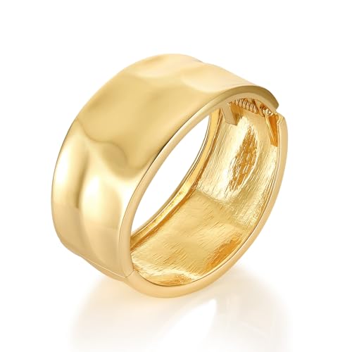 HZMAN Chunky Gold Cuff Bracelets for Women Thick Wide Bangle Bracelet Hammered Open Hinge Wrist Cuff Bracelet Jewelry Gift - color: 01.Hammered Gold
