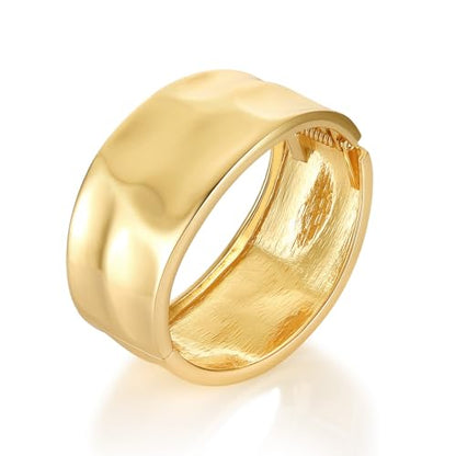 HZMAN Chunky Gold Cuff Bracelets for Women Thick Wide Bangle Bracelet Hammered Open Hinge Wrist Cuff Bracelet Jewelry Gift - color: 01.Hammered Gold