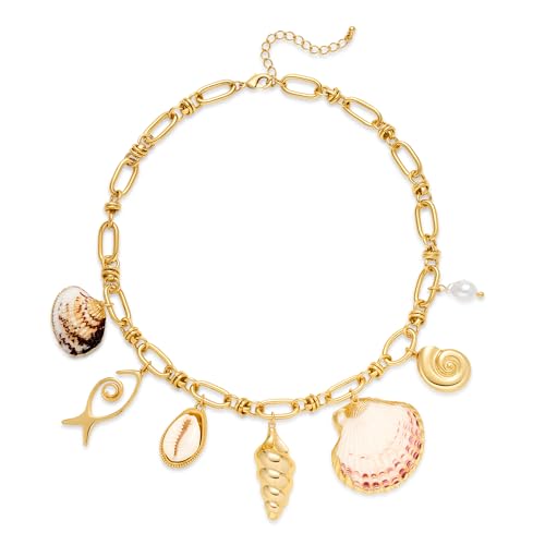 Shell Necklaces for Women Trend Boho Scarf Necklaces Ocean Mermaid Conch Seashell Necklace Summer Gold Fish Necklace Fashion Beach Jewelry - color: Gold sea shell necklace