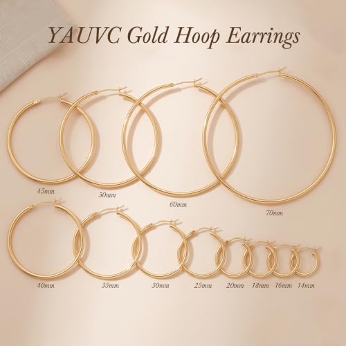 14K Gold Hoop Earrings for Women 14K Gold Earrings for Women | Gold Hoop Earrings for Women Classic Hypoallergenic Lightweight Hoop Earrings for Women 14/16/18/20/25/30/35/40/45/50/60/70mm - size: 16mm