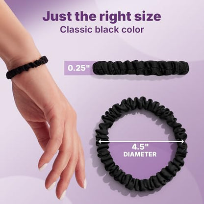 Goody Ouchless Quarter Inch Satin Scrunchies, Frizz Fighting, No Damage Scrunchies, All Hair Types, Gentle, Secure & Creaseless Hair Ties for Day and Overnight, Gifts for Women & Girls, 5 Ct, Black - style: Quarter Inch/Small