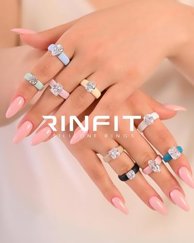 Rinfit Silicone Ring with Stone, Round Cut CZ | AAAAA Grade Cubic Zirconia, Solitaire Engagement Ring for Her, Flexible Rubber Wedding Band for Women, Patented Design - color: Pack D: Black / Rose Gold
