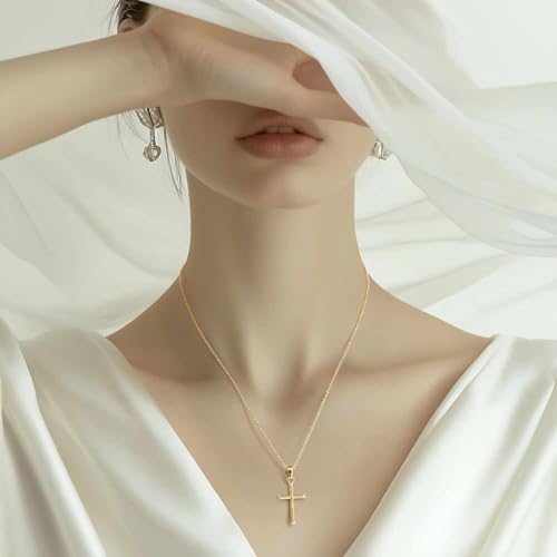 Cross Necklace for Women Gold Cross Necklaces for Women | Cross Chain 14K Gold Cross Necklace for Women Beauty Gold Faith Pendant Necklaces for Women Cross Necklaces 20/25mm - size: 20MM