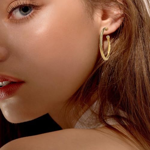Inspired Designer Twisted Hoop Earrings for Women Fashion Jewelry Cable Wire Half Hoop Earrings for Women Gift - color: Large Hoop - Golden Tone