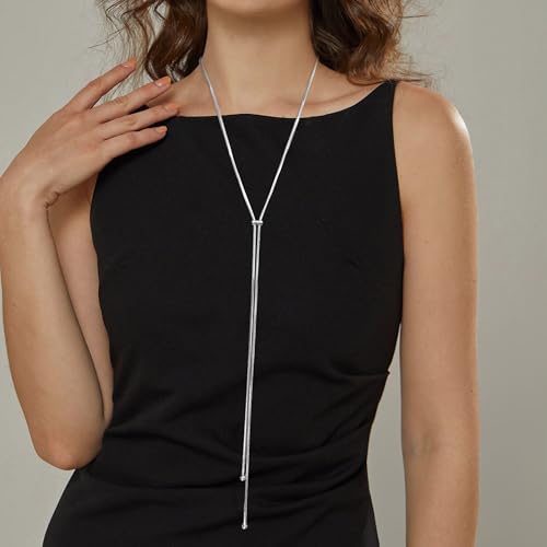 Gold Silver Necklace for Women Y Chain Adjustable Gold Long Necklaces Fashion Dainty Jewelry - color: sliver C