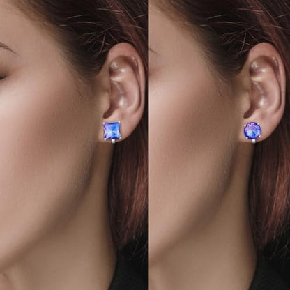 YOQUCOL 2 Pairs 8MM Cubic Zirconia Crystal Clip On Stud Earrings Non Pierced Stud Earrings For Women - color: Aurora-Purple Blue