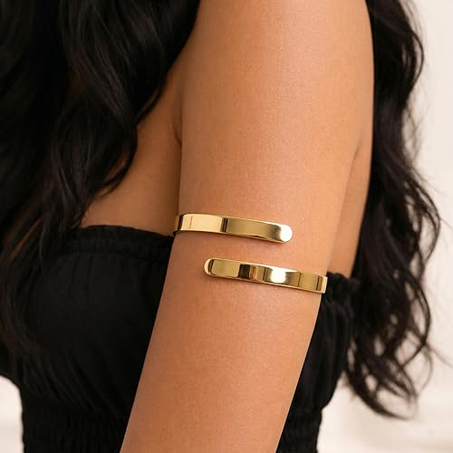 14K Gold Plated Arm Cuff for Women, Waterproof Adjustable Open Upper Arm Bracelet (Armlet), Non Tarnish Hypoallergenic Minimalist Trendy Arm Jewelry for Summer Beach Outfit Gift for Women - style: Style01
