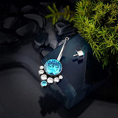 G23 Solid Titanium Belly Button Rings for Women Bezel Cluster 14G Implat-Grade Hypoallergenic Navel Rings Cute 14g Belly Rings - color: D-Blue CZ