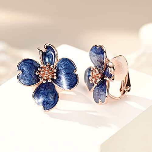 Clip on Earrings Women, 14K Gold Plated Earrings for Sensitive Ears, Fashion Women's Earrings Jewelry Birthday Gift for Wife Grandma Daughter Girls on Christmas Thanksgiving - color: Rose Gold Blue Earrings