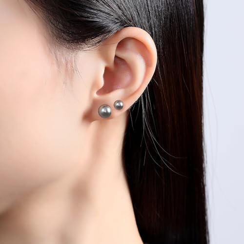 6mm & 8mm Faux Pearl Stud Earrings for Women Sensitive Ears – Hypoallergenic Plastic Earrings for Surgery, Lightweight Metal-Free Resin Earrings, Comfort Daily Wedding Birthday Gift - color: Sophisticated Grey