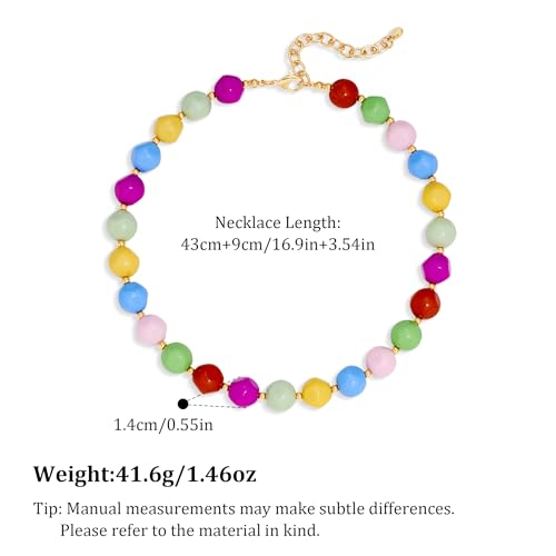 HESSAWEEL Colorful Chunky Beaded Necklace for Women Beach Jewelry | Summer Statement Choker, Adjustable Lobster Necklace, Handmade Boho Acrylic Jewelry - color: Mixed
