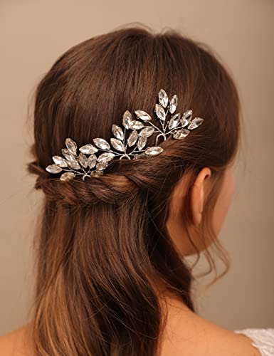 Teyglen 3pcs Bridal Crystal Hair Pins Rhinestones Hair Pieces Simple Black Crystal Wedding Hair Pins Handmade Hair Accessories for Women Bride Girls (Black) - color: Black